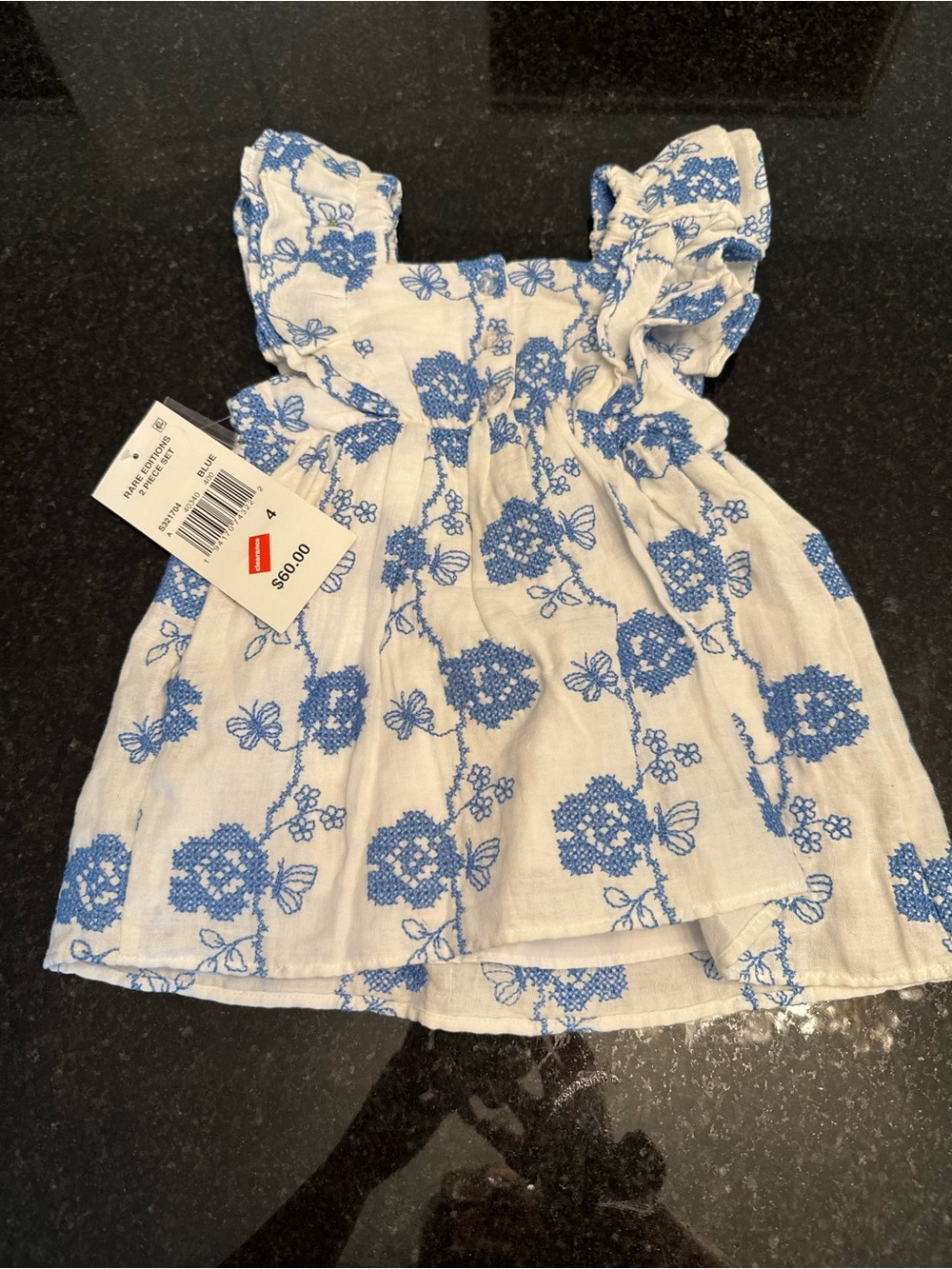 Rare Editions White Dress with Blue Floral Print